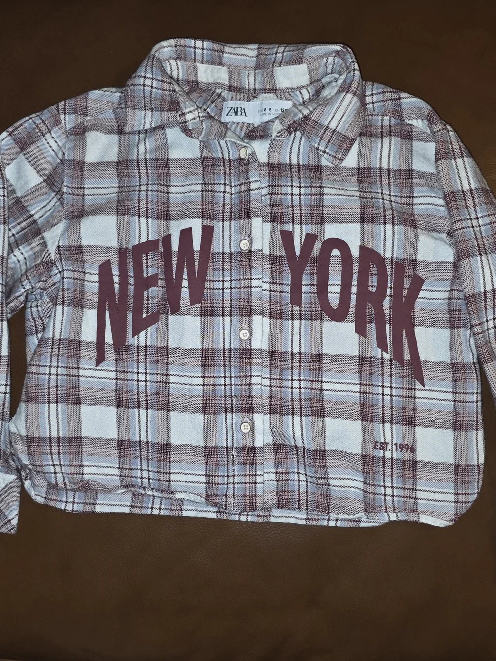 Zara Plaid Button-Down Shirt in White & Burgundy with 